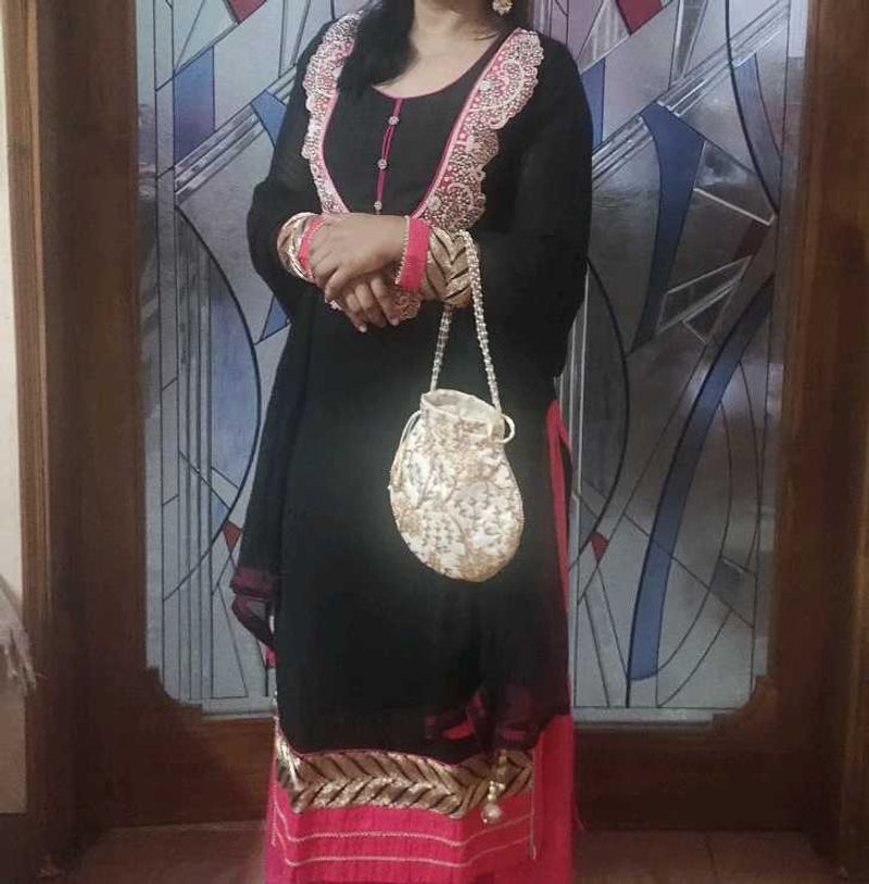Black &amp; Pink Embroidered Salwar Kameez