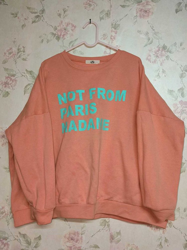 Oversized Peach Slogan Sweatshirt