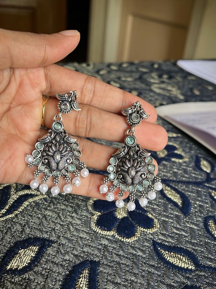 Elegant Silver Tone Dangle Earrings