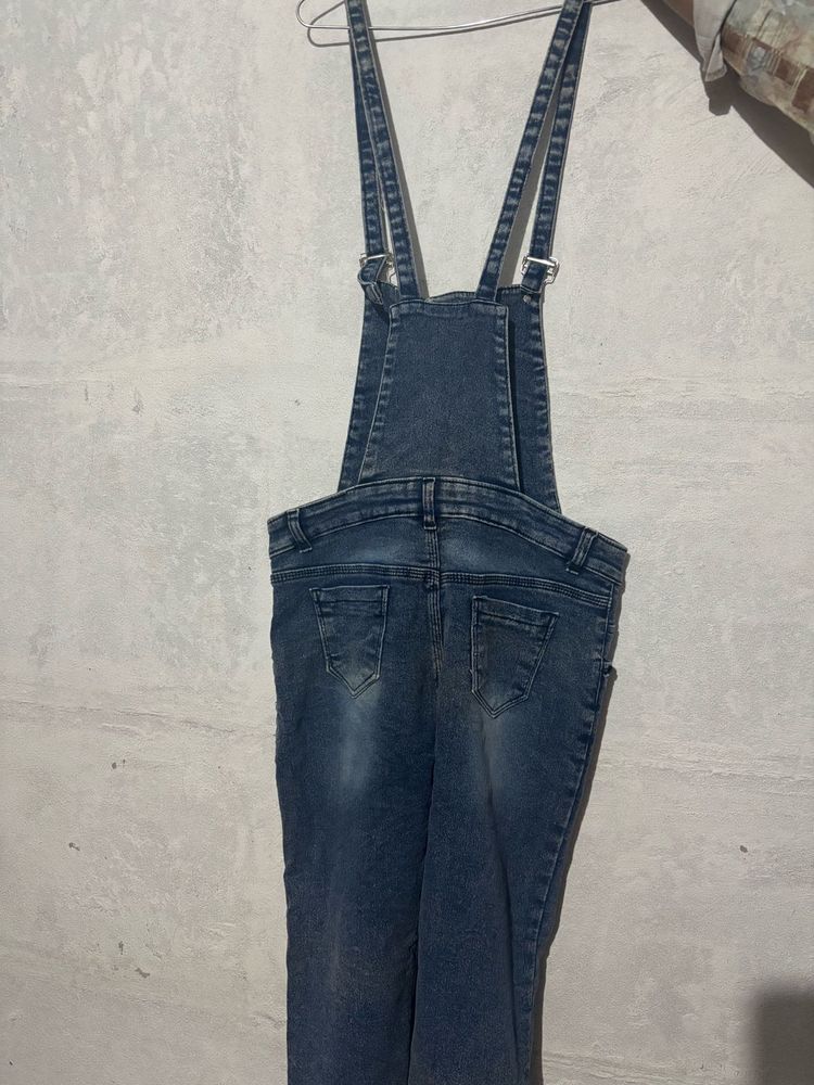 Denim Overalls with Distressed Details