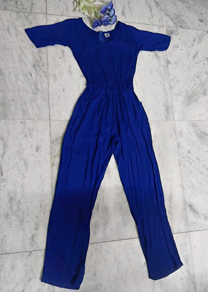 Blue Flowy Jumpsuit(FREE HAIR BOW AND FLOWER CLIP)