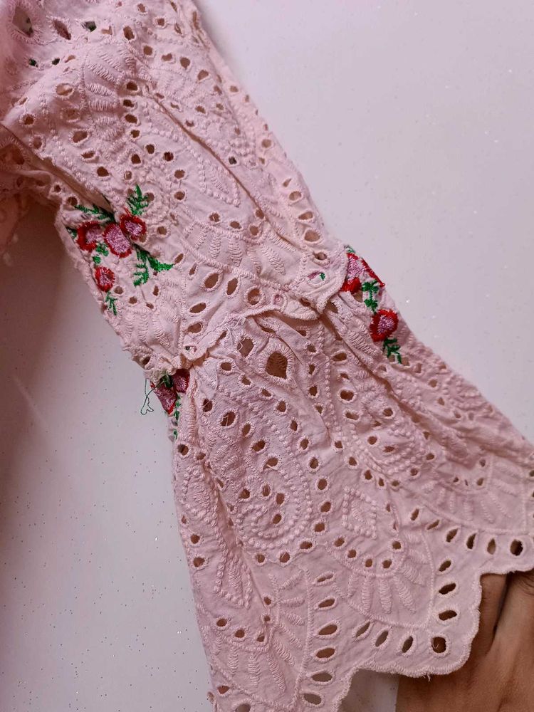 Pink Floral Eyelet Blouse