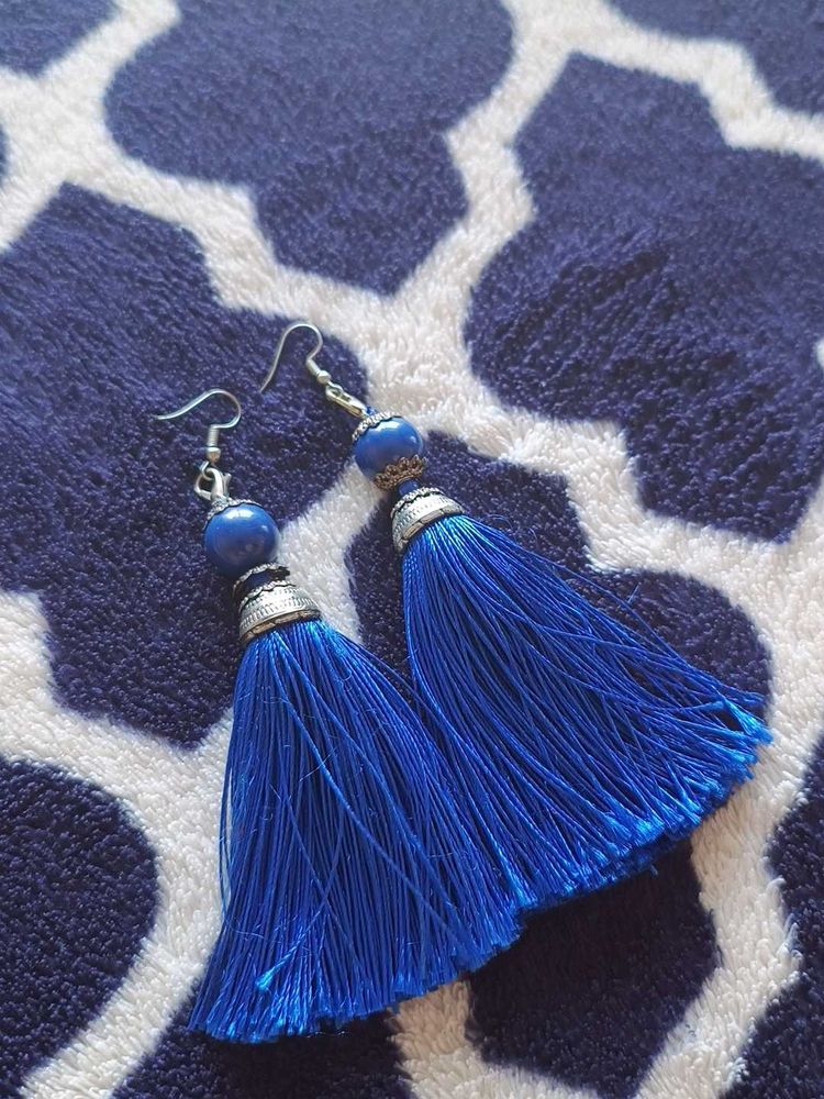 Blue Tassel Drop Earrings