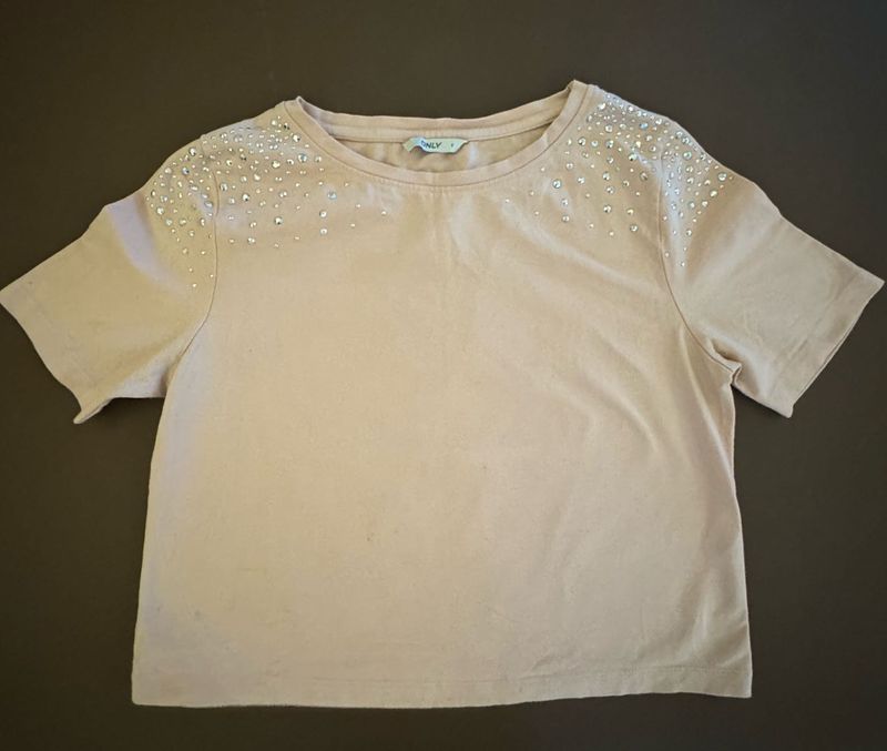 Beige Embellished Tee
