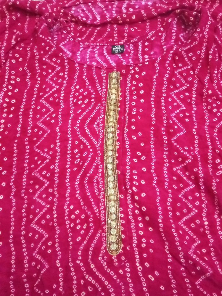 beautiful magenta - pink bandhini print kurti
