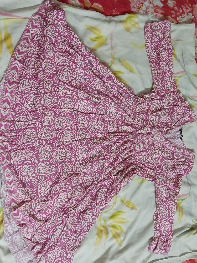 Pink Coloured Flared Mid Frock For Women