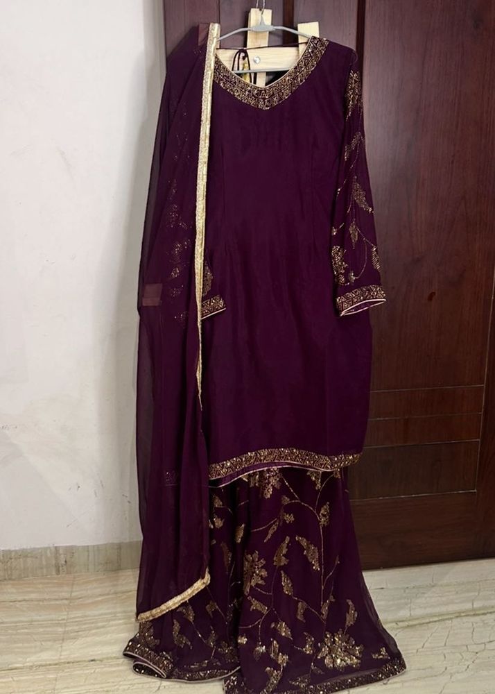 Elegant Wine Embroidered Kurta Set
