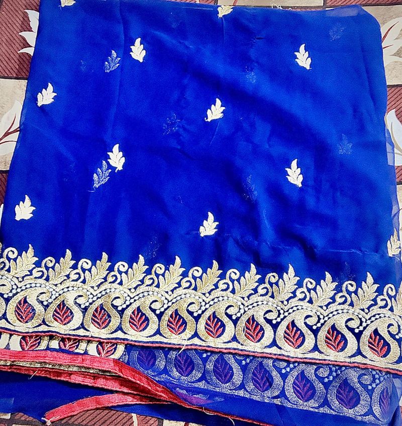 Elegant Blue Embroidered Saree