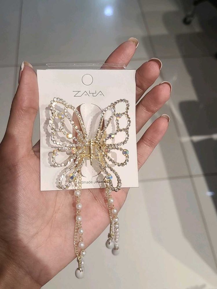 Butterfly Hair Clip with Pearl Chains