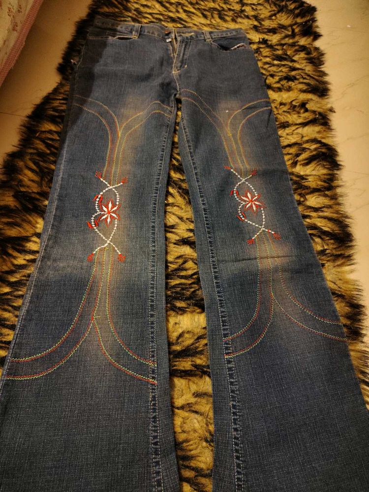 vintage Embroidered Flare Leg Jeans