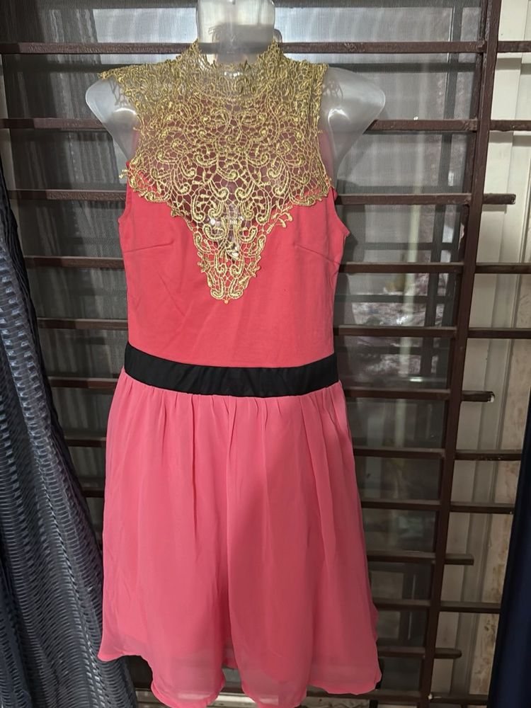 Pink Dress with Gold Lace