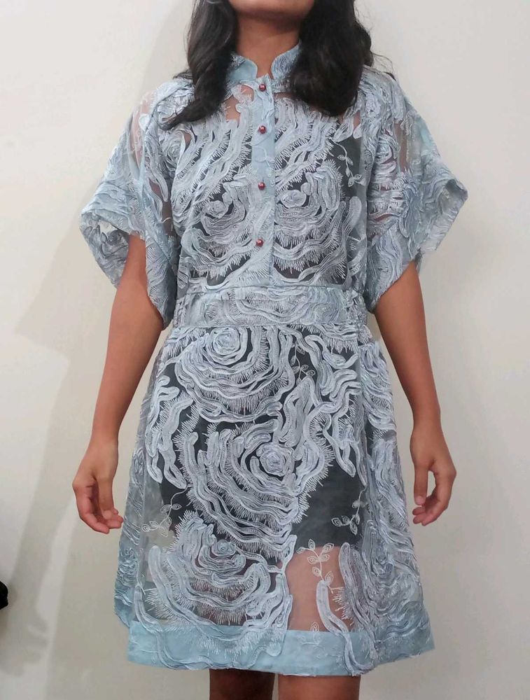 Elegant Blue Lace Dress