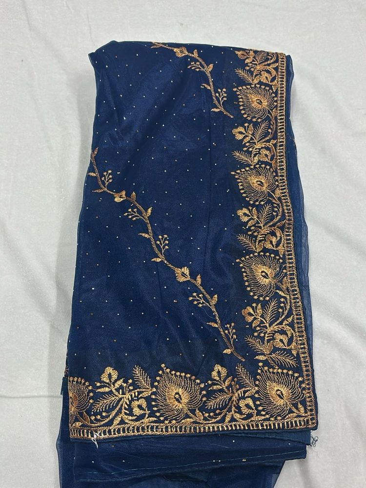 Elegant Blue Embroidered Saree