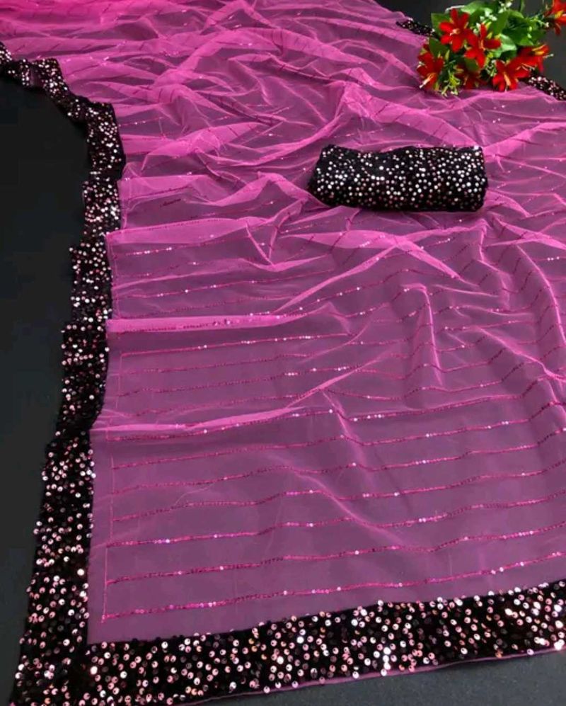 Pink Sequin Saree