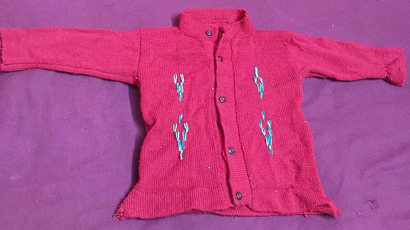 Vintage-Inspired Red Sweater with Button-Up Front