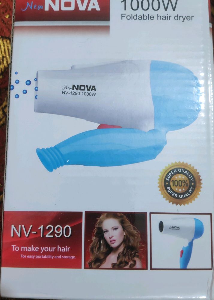 Nova NV-1290 1000W Hair Dryer/Blower (1000w, Pink), Foldable, Brand New, Box packed