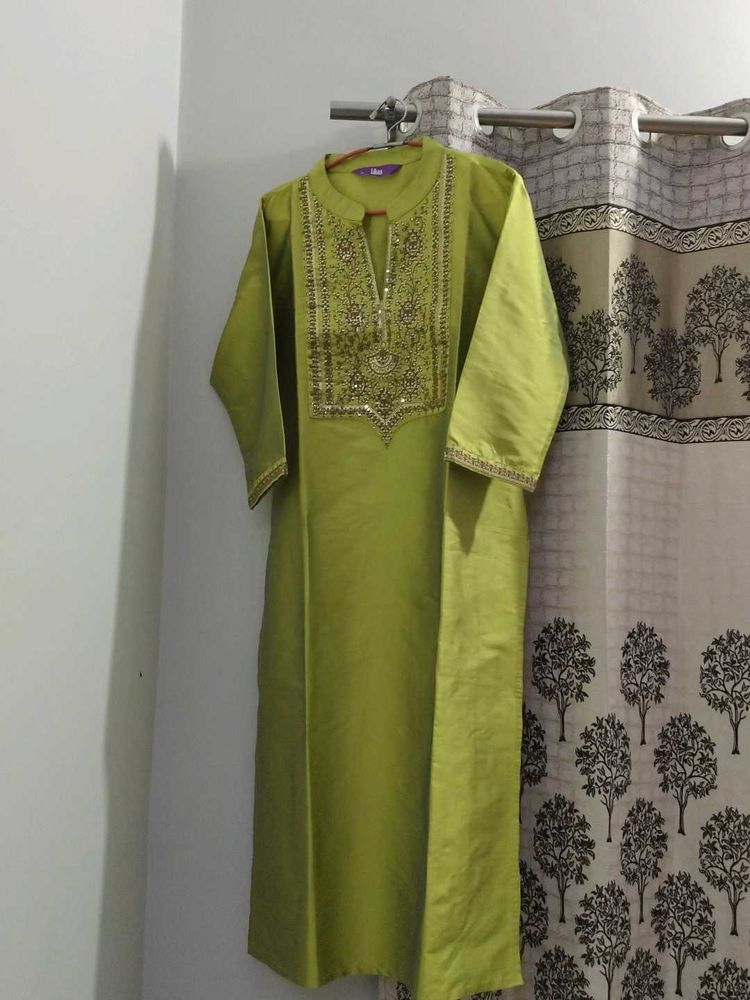Olive Green Embroidered Kurti