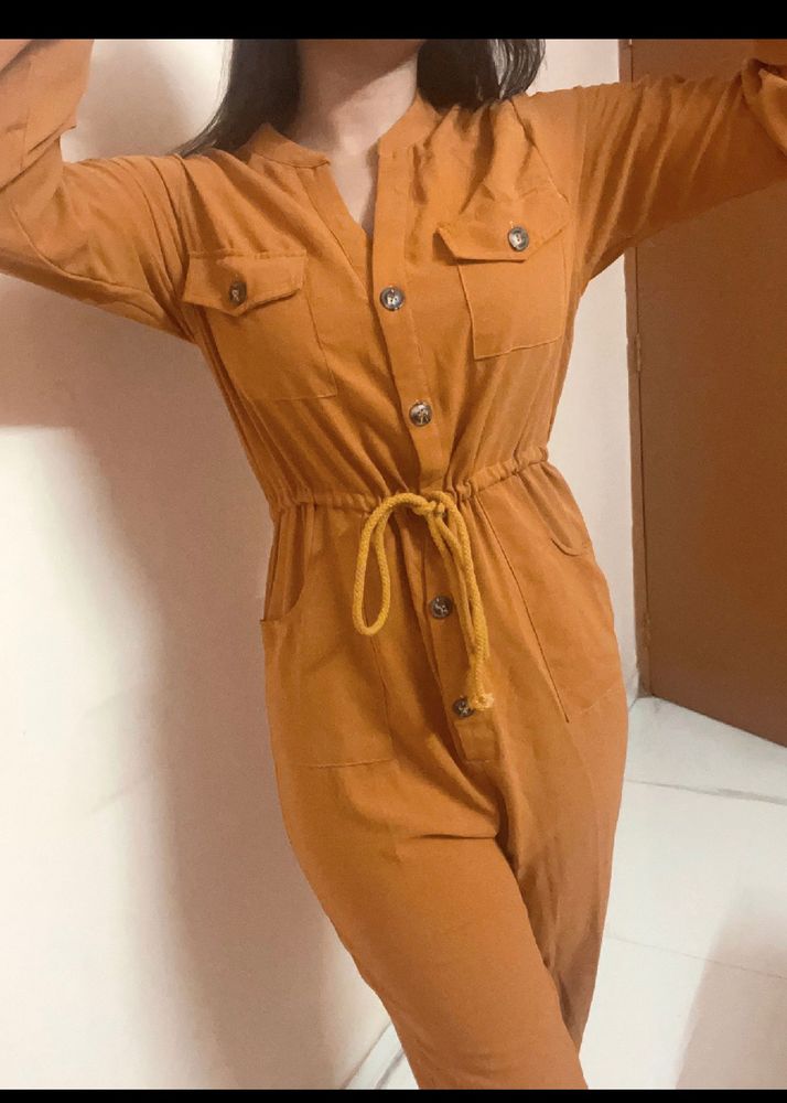 Shein Mustard Solid Jumpsuit