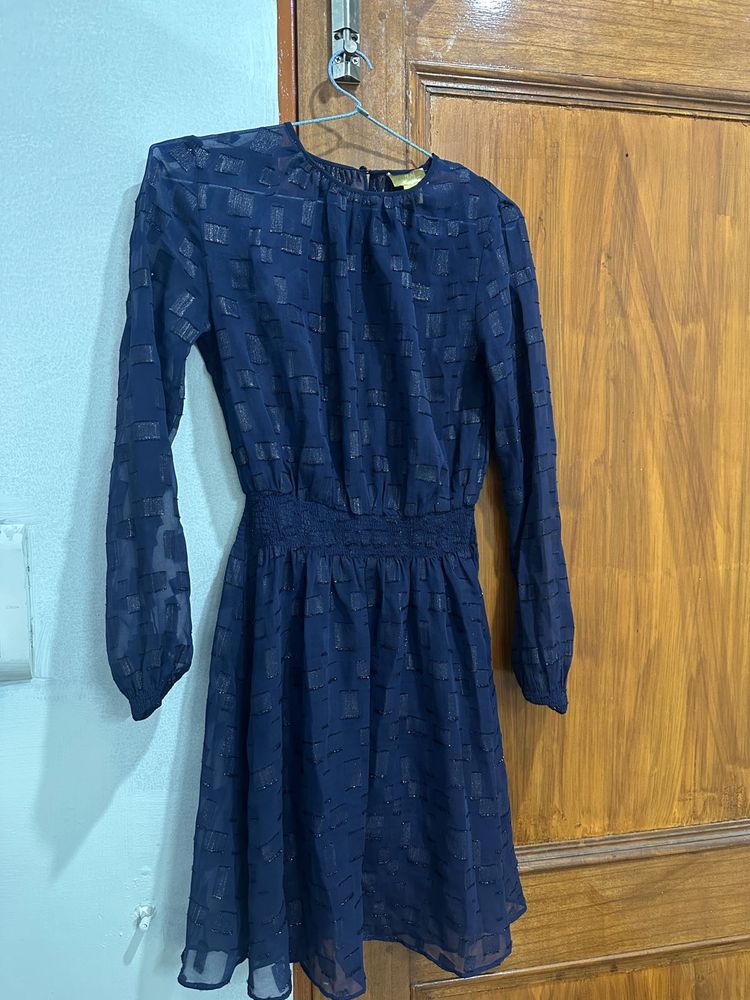Navy Blue Patterned Dress