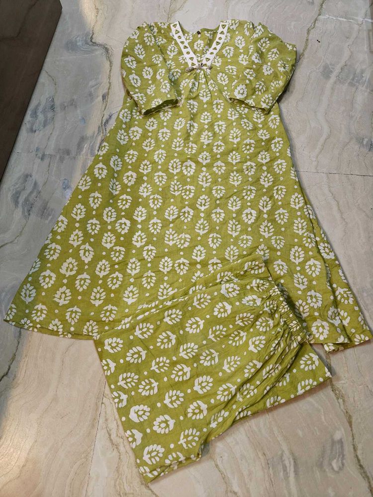 Green Printed Kurta Set