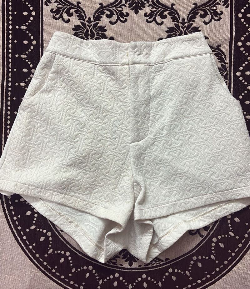 White Textured Shorts