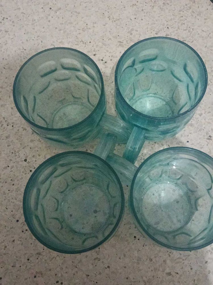 Blue Tinted Glass Mugs - Set of 4