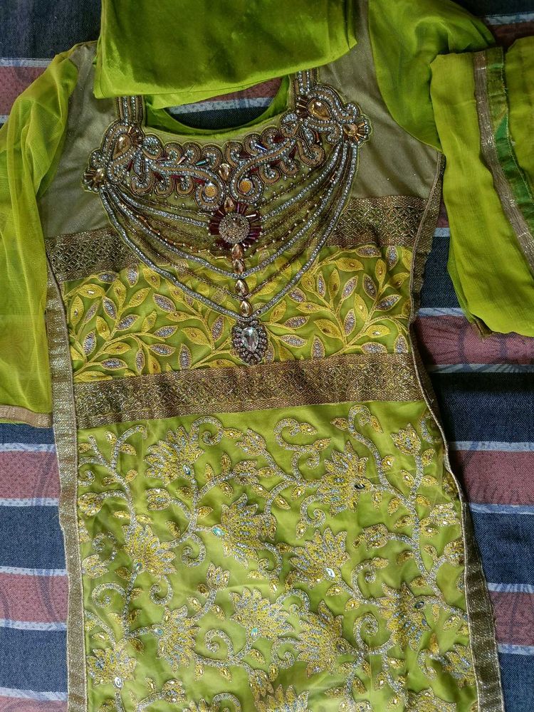 Lime Green Embroidered Salwar Kameez