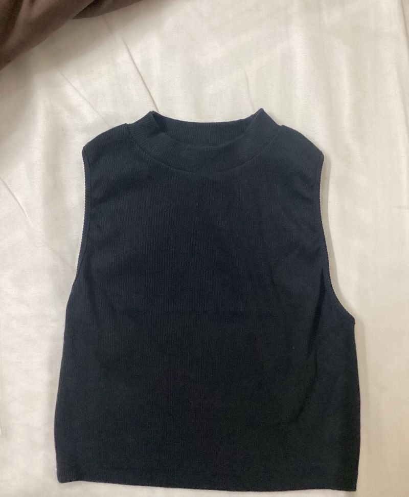 Black Trendy Crop Top High Neck For Women