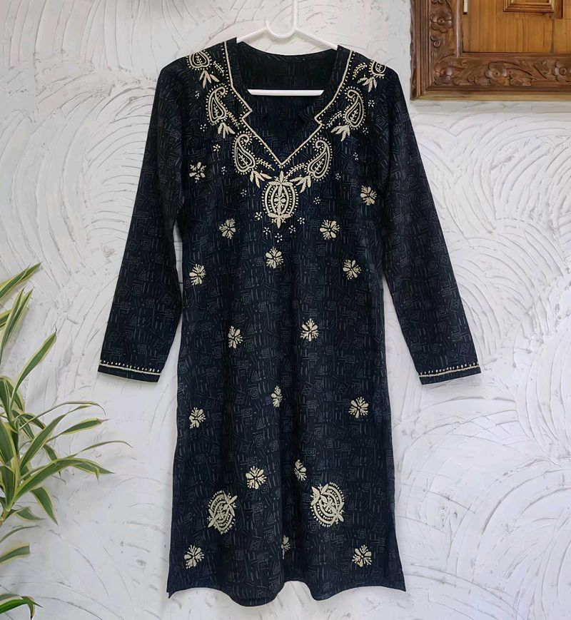 Charcoal Black Embroidered Kurta