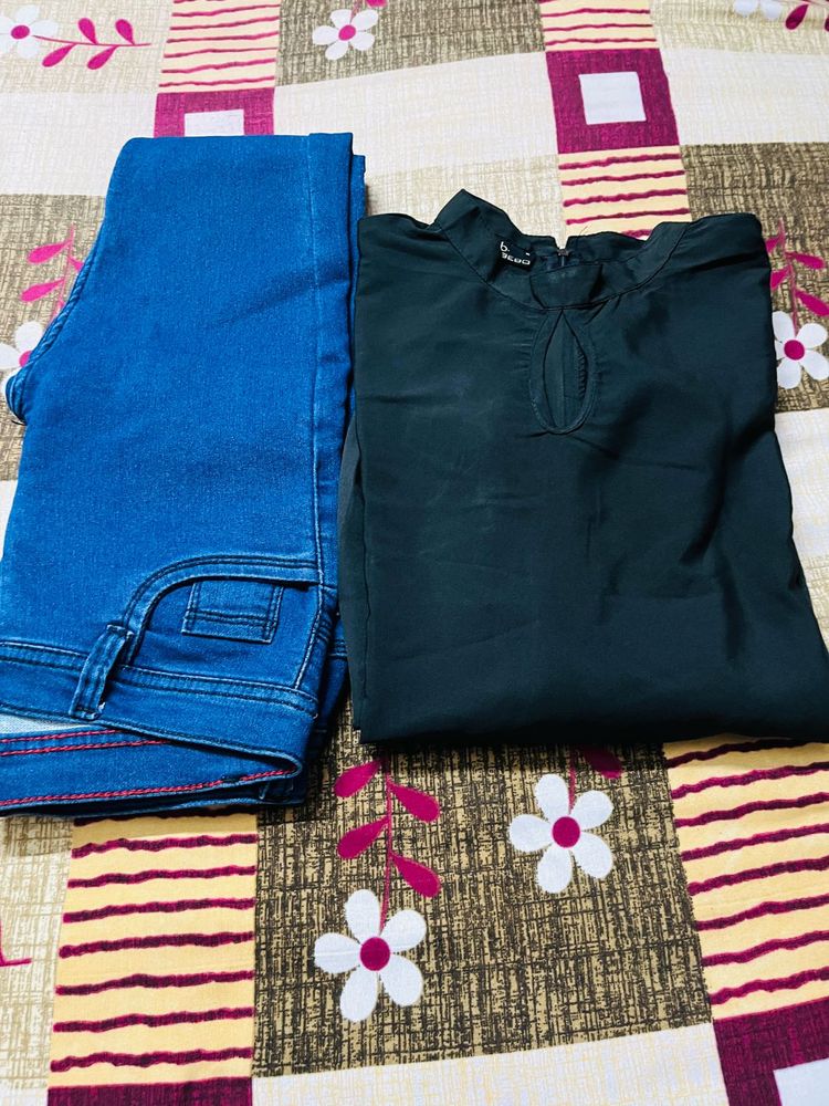 Stylish Black Kurta &amp; Jeans Set All In Rs 50/-