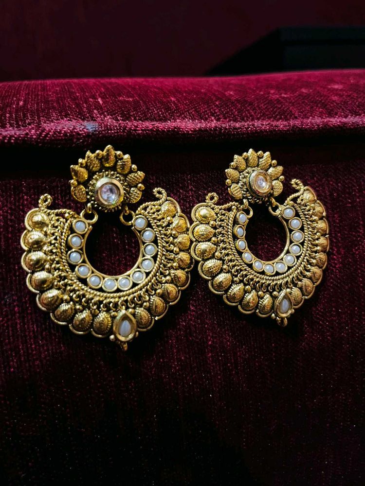 Gold-tone Pearl &amp; Crystal Earrings