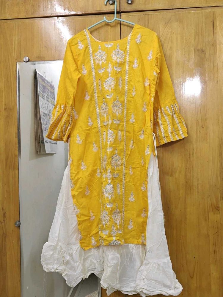 Yellow Embroidered Kurti