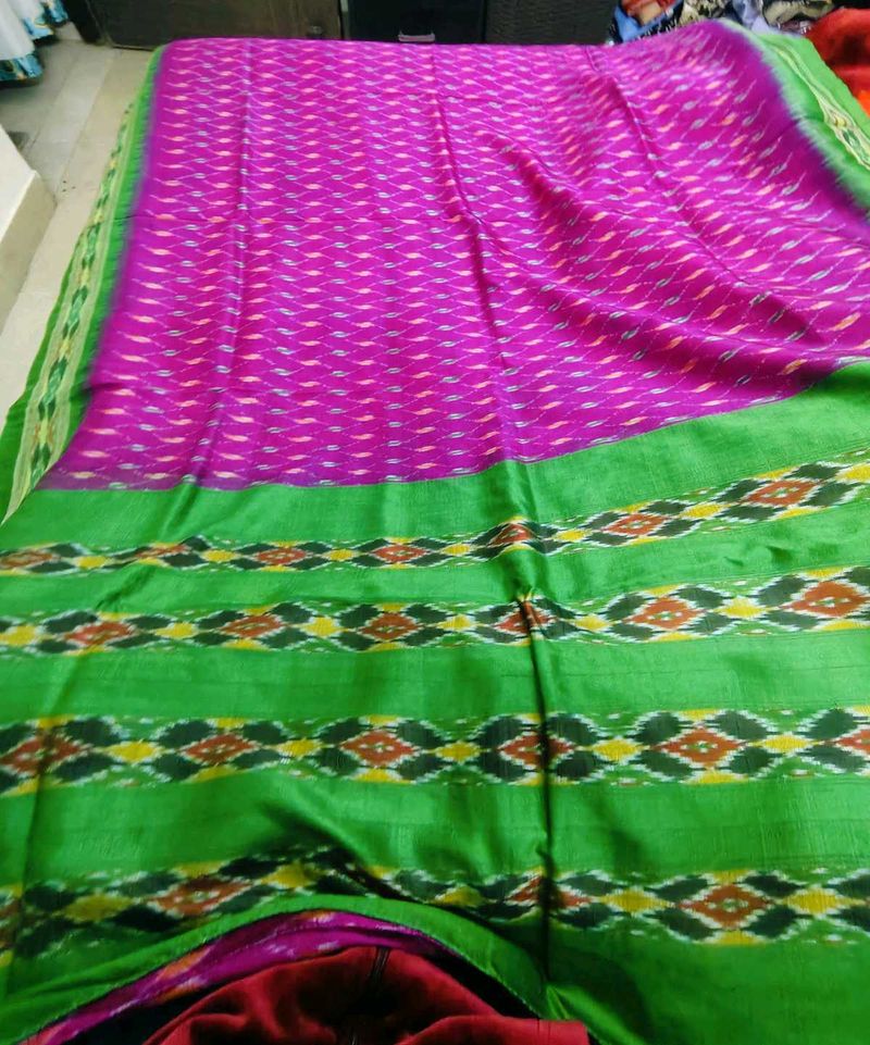 Pink &amp; Green Ikat Saree