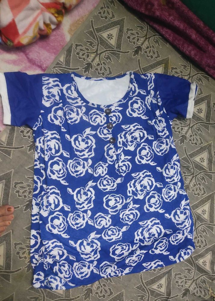 Blue Floral Print Top