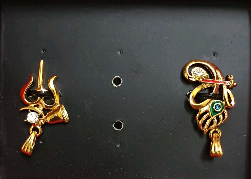 Shiva &amp; Krishna Divine Symbols Gold Pendant Set