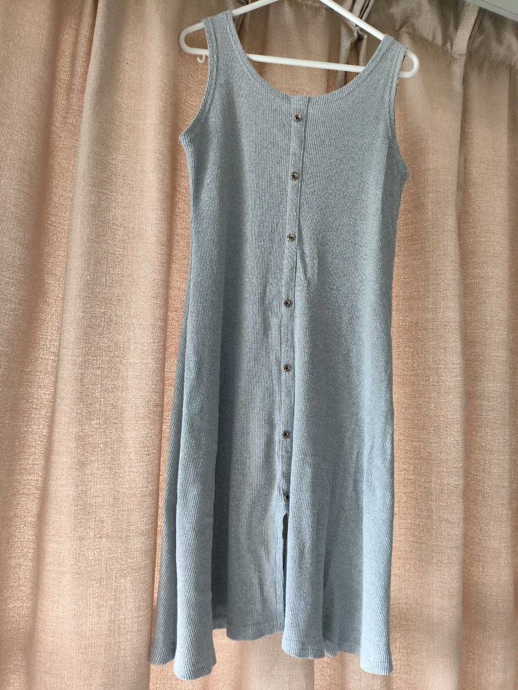 Casual Grey Button-Down Dress