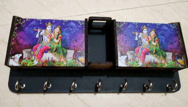 Wooden Key Holder With 2 Boxes