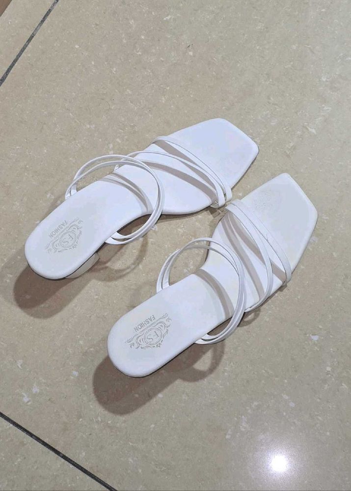 White Strappy Flats
