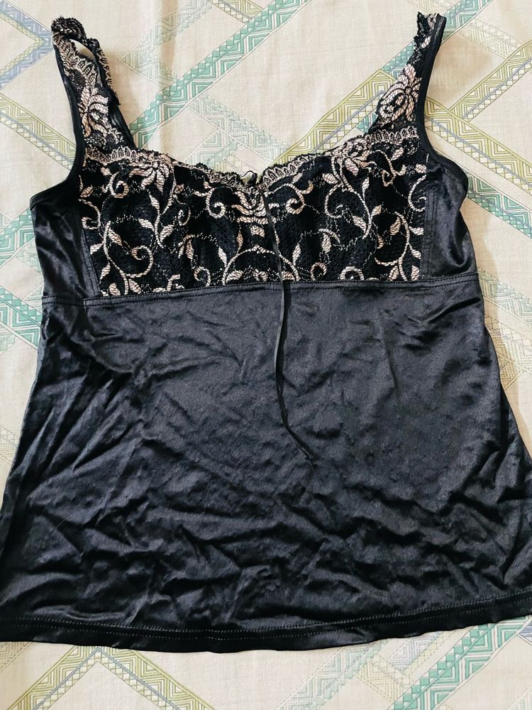 Elegant Black Lace Satin Camisole Top