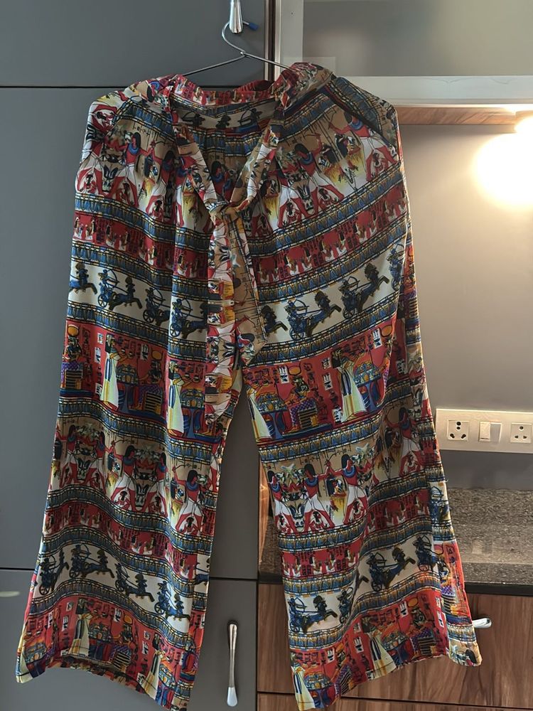 Boho Vintage-Style Printed Flared Pants
