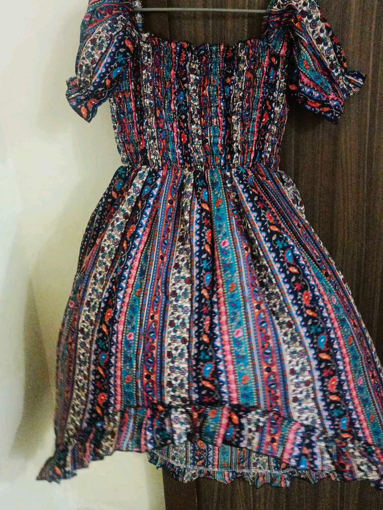 Boho Print Off-Shoulder Mini Dress