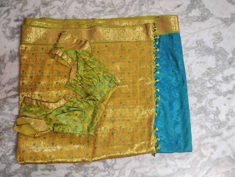 Beautiful Blue Golden Sari