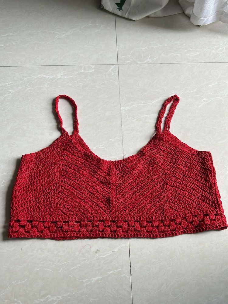 Y2K Crochet Red Crop Top