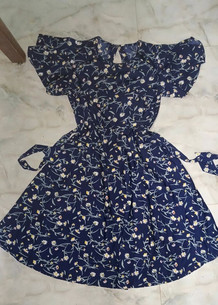 Floral Printed Navy Dress, M