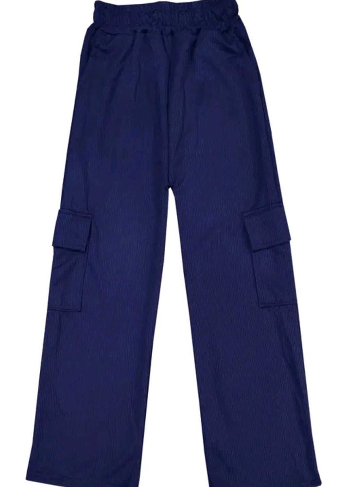 Navy Blue Wide Leg Teack Pants