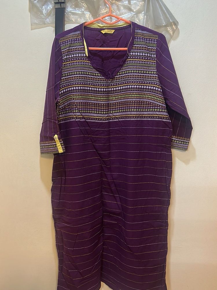 Purple Printed Cotton Kurti