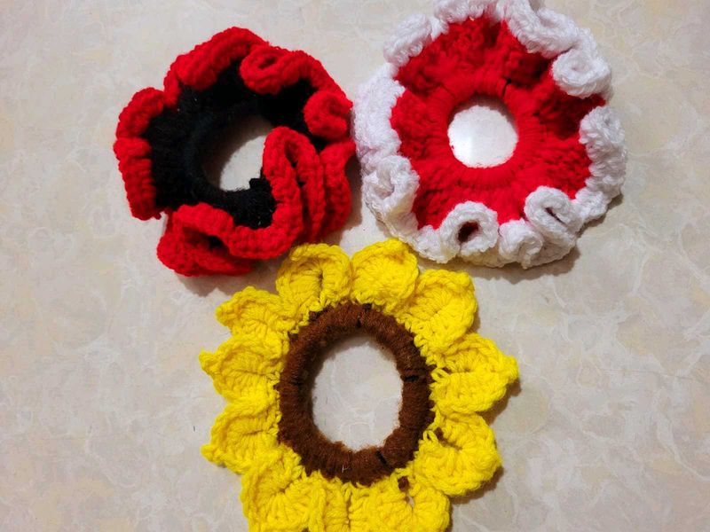 Crochet Hair Scrunchies - Set of 3