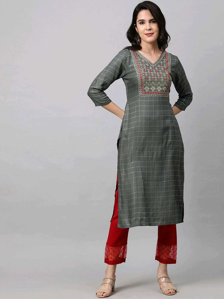 New Kurti Grey With Red Flowers 🌹✨