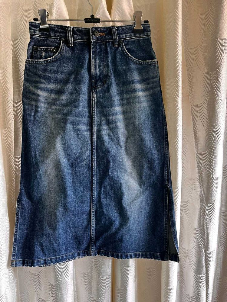 Denim Slit Midi Skirt