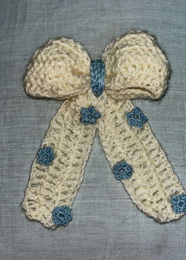 Crocheted Bow with Floral Accents